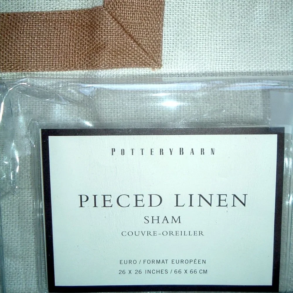 Pottery Barn linen tan ivory euro pillow sham lot 2 NWT 26 square patchwork set